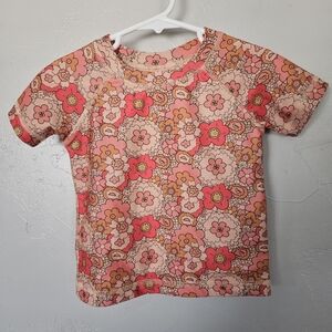 Kate Quinn Toddler Girl 2T Pink Orange Short Sleeve Rash Guard Top Floral Design